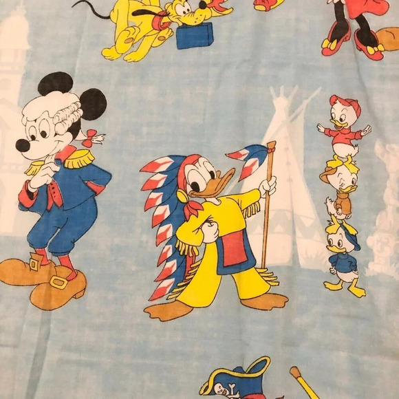 Vintage Disney Mickey Mouse Twin Flat Sheet  Frontierland Bedding Pacific 93x62 - Picture 5 of 16